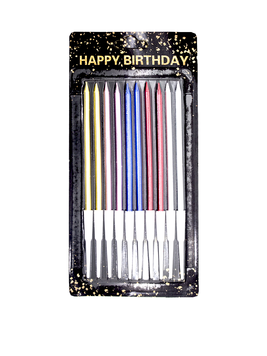 Свечи для торта Happy Birthday металлик на ножке 11 см x 10 шт.