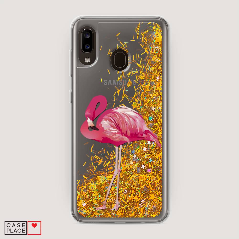 

Жидкий чехол с блестками "Застенчивый фламинго" на Samsung Galaxy A30, 27590-1