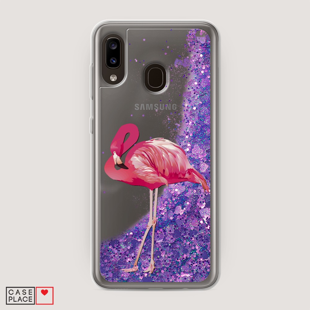 

Жидкий чехол с блестками "Застенчивый фламинго" на Samsung Galaxy A30, 27592-1