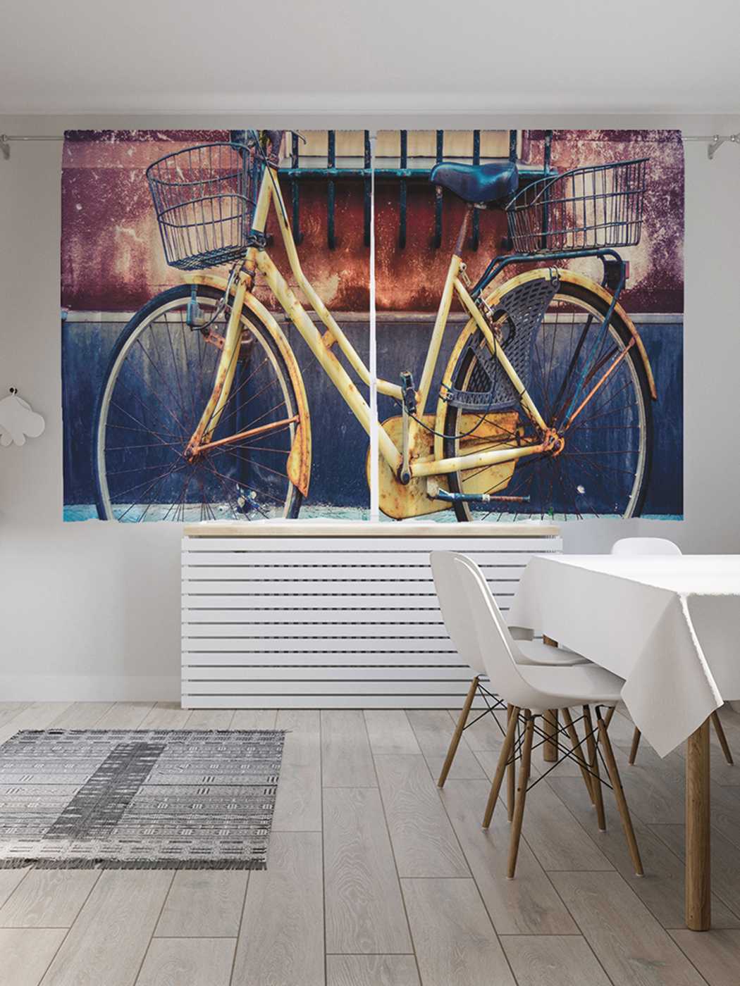 фото Классические шторы joyarty "оставленный велосипед", oxford delux, 2 полотна 145x180 см