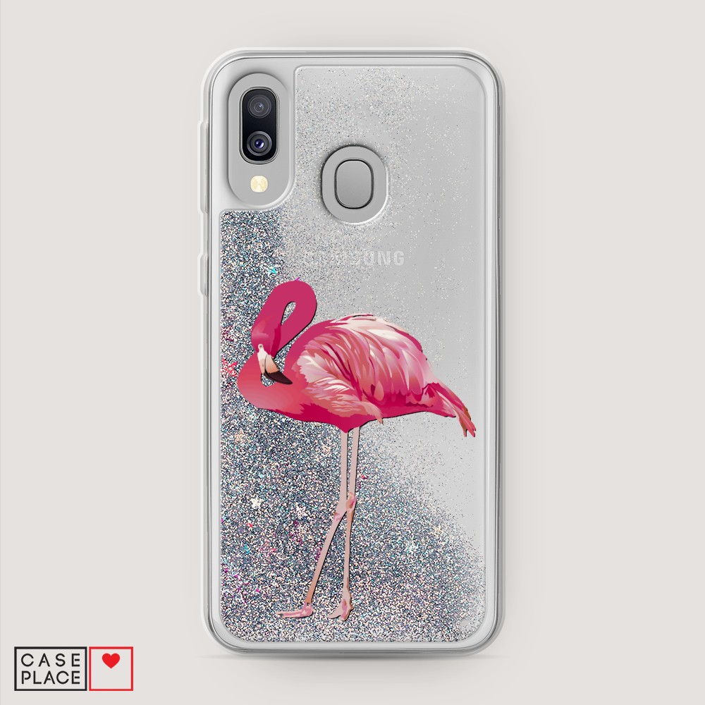 

Жидкий чехол с блестками "Застенчивый фламинго" на Samsung Galaxy A40