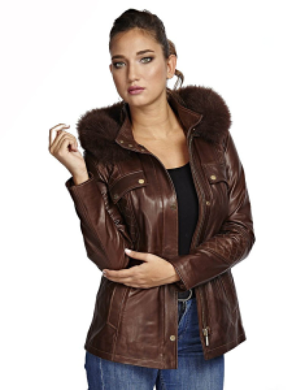 Кожаная куртка женская Hodore H39-576 коричневая 2XL (доставка из-за рубежа)