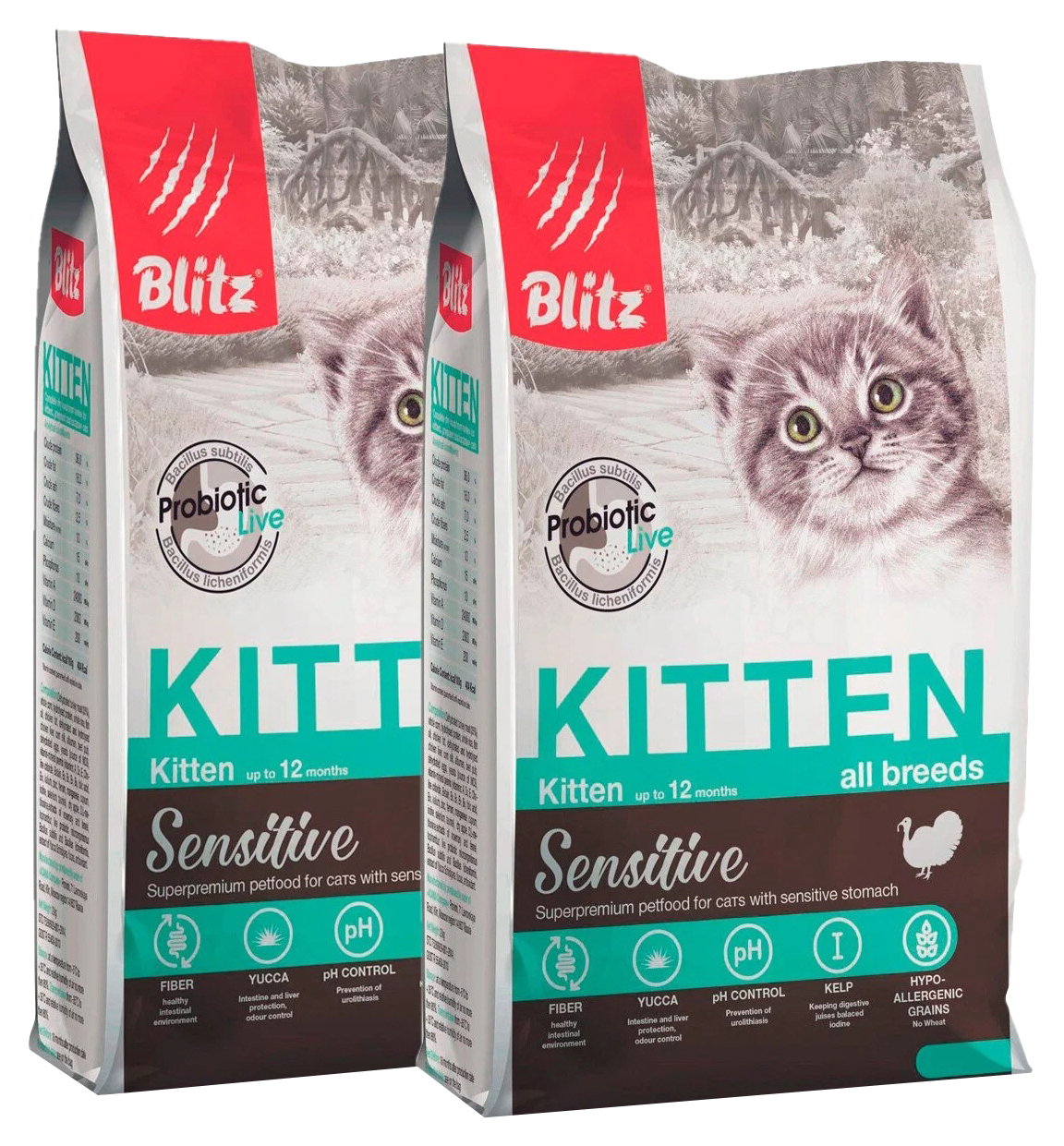 фото Сухой корм для котят blitz sensitive kitten turkey, с индейкой, 2шт по 10кг