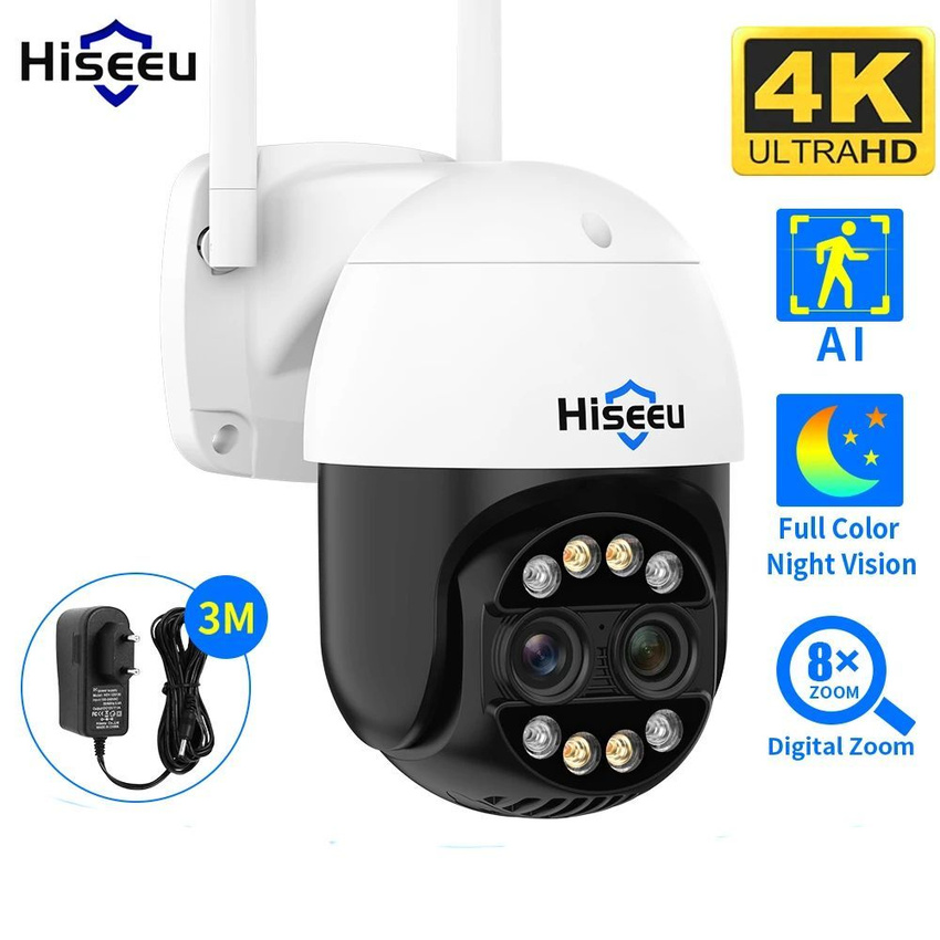 

Камера видеонаблюдения Hiseeu WHDC14 4K 8MP WiFi PTZ IP 8xzoom, со звуком, Белый, WHDC14