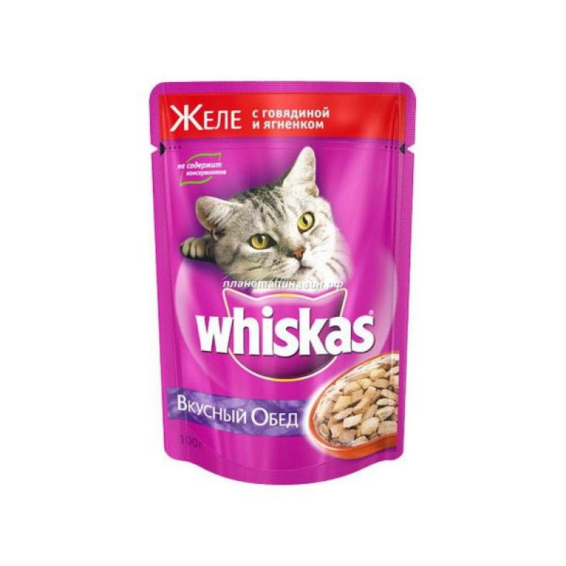 фото Влажный корм для кошек whiskas желе, говядина, кролик, 75г