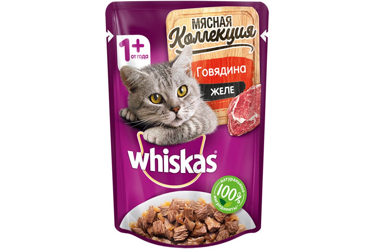 фото Влажный корм для кошек whiskas meaty, говядина, 75г