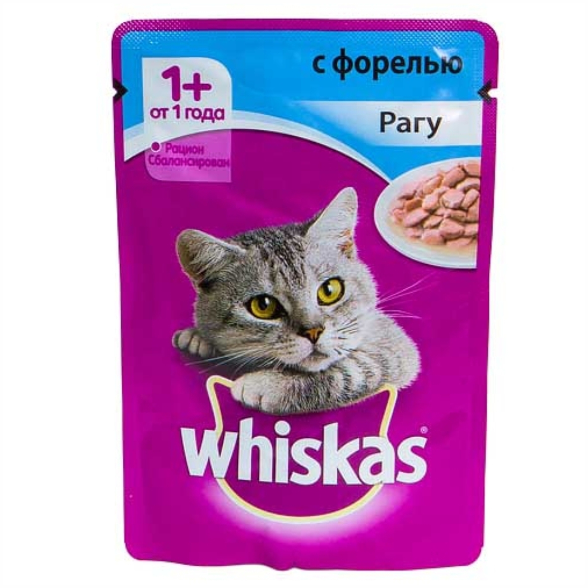 фото Влажный корм для кошек whiskas рагу, форель, лосось, 75г