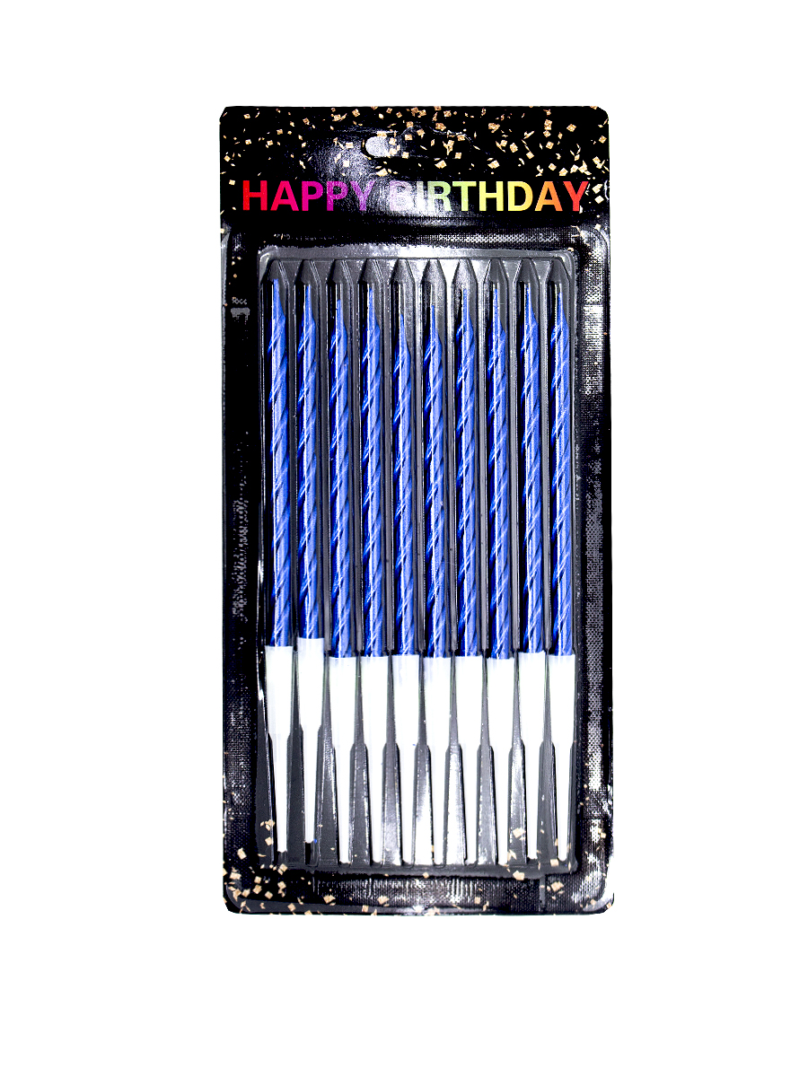 Свечи для торта Happy Birthday синие на ножке 11 см x 10 шт.