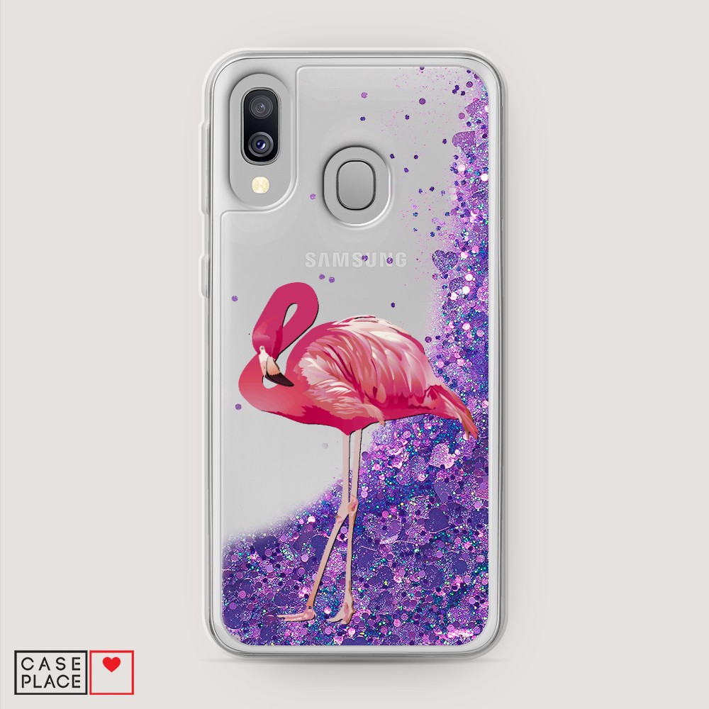 

Жидкий чехол с блестками "Застенчивый фламинго" на Samsung Galaxy A40