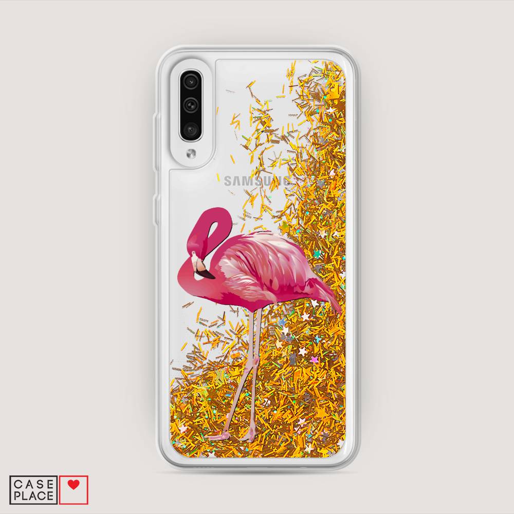 

Жидкий чехол с блестками "Застенчивый фламинго" на Samsung Galaxy A50, 27790-1
