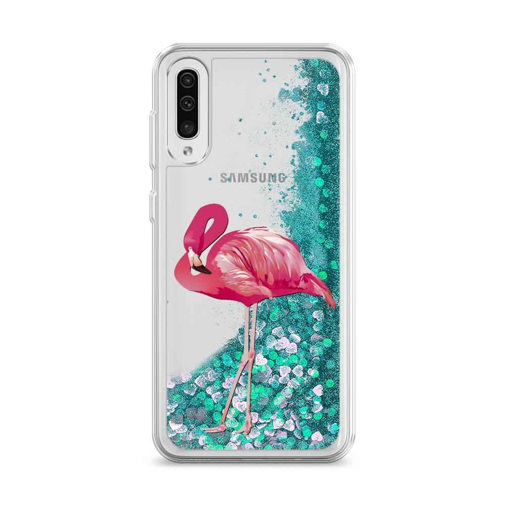 

Жидкий чехол с блестками "Застенчивый фламинго" на Samsung Galaxy A50, 27795-1