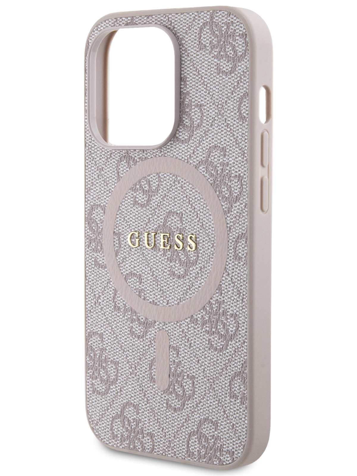 Чехол Guess для iPhone 14 Pro из экокожи с MagSafe Metal logo Hard Pink