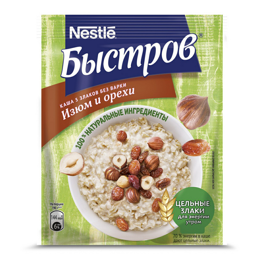 

Каша Nestlé Быстров 5 злаков с изюмом и орехами не требующая варки 40 г