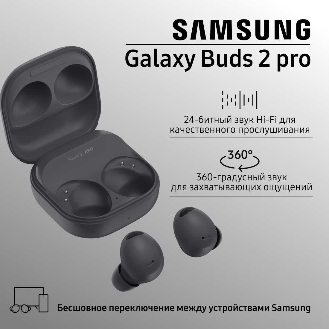 

Беспроводные наушники Samsung Buds 2 Pro Graphite (5078433), Buds 2 Pro