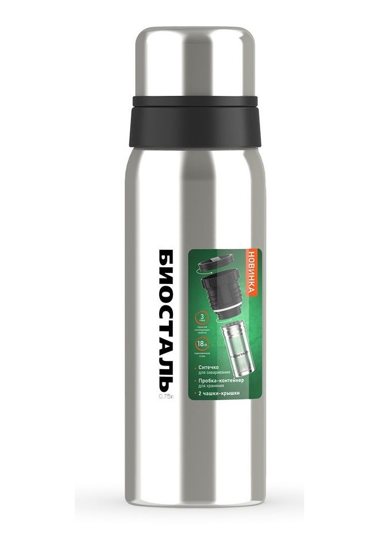 

Термос Biostal Охота NBR-750Z (2 чашки, с ситечком) 0.75л, серебристый, Охота