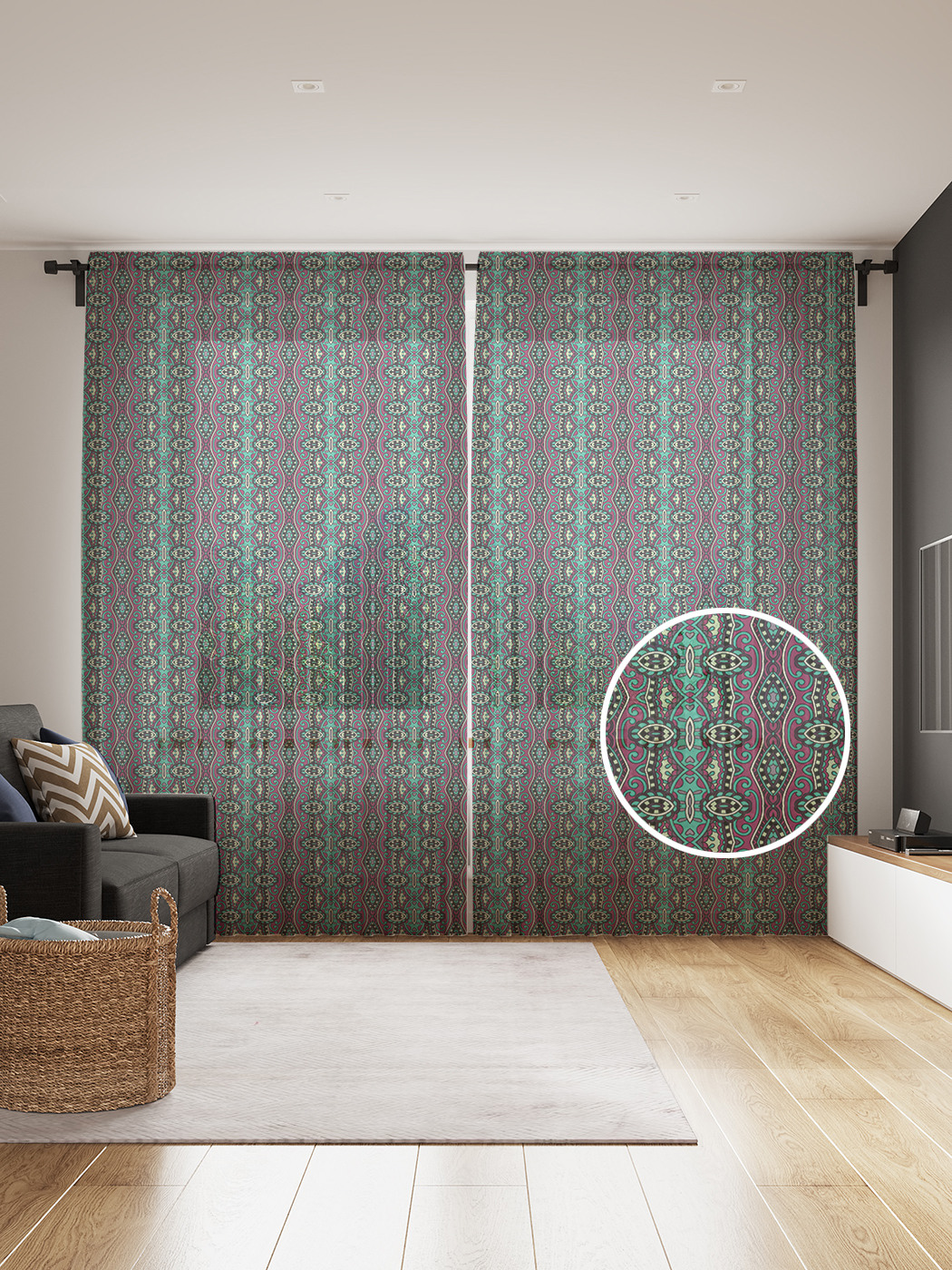 

Фототюль JoyArty "Винтажный флористический этнос", 145x265см, 2 полотна, лента, 50 крючков, Винтажный флористический этнос