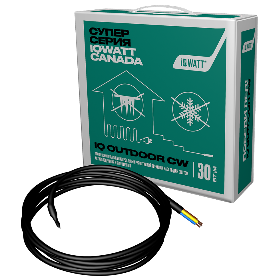 Греющий кабель для систем антиобледенения и снеготаяния IQWATT-IQ OUTDOOR CW 30м / арт.902 редуктор давления для систем полива green helper