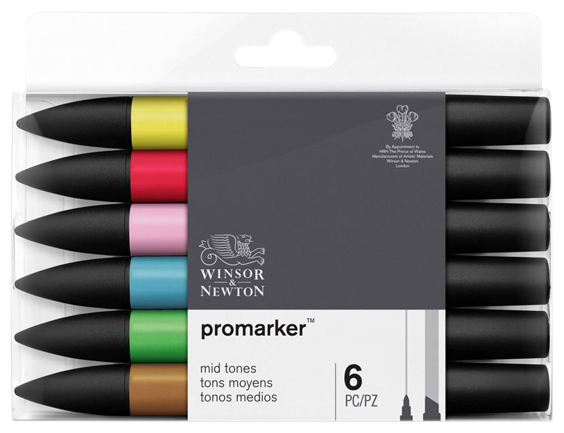 Набор маркеров Winsor&Newton W&N-0290112 Promarker Mid tones 6 цветов