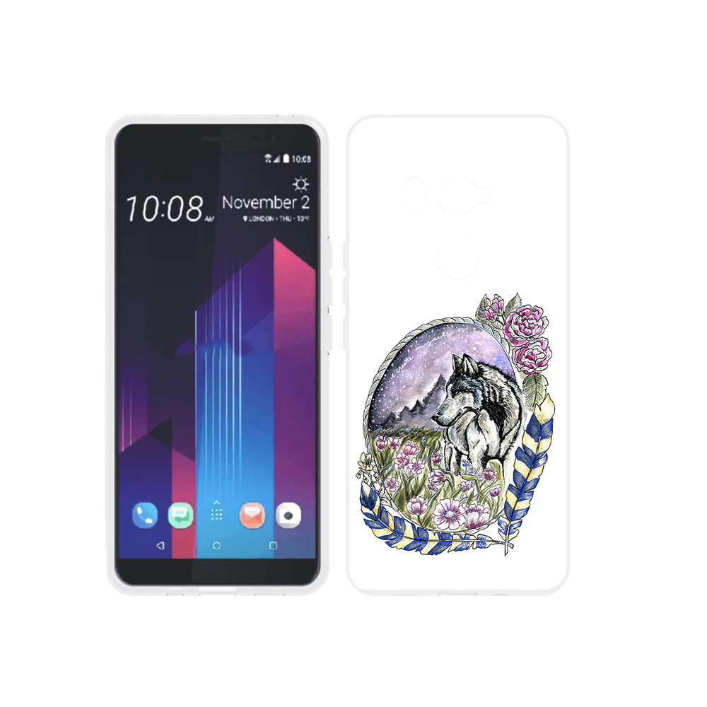 

Чехол MyPads Tocco для HTC U11 EYEs нарисованный волк в цветах с перьями, Прозрачный, Tocco