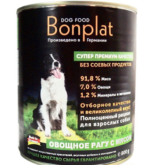 фото Консервы для собак bonplat рагу с мясом и овощами 800г