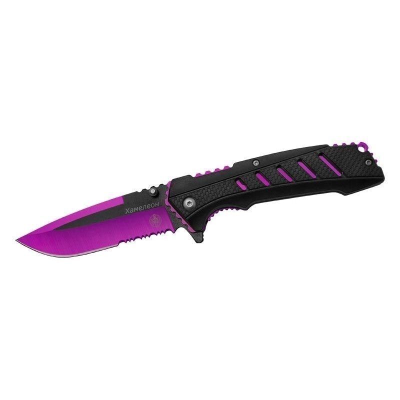 фото Туристический нож мастер клинок хамелеон, черный/розовый