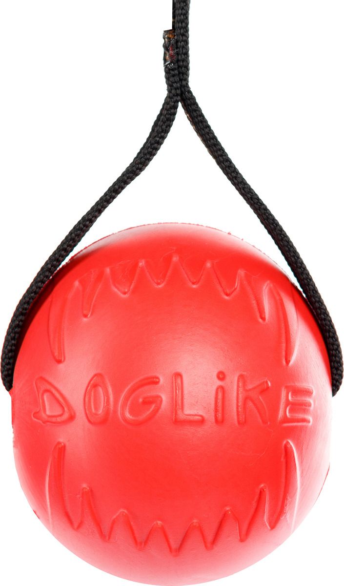 фото Апорт для собак doglike мяч с лентой, большой коралловый, длина 10 см