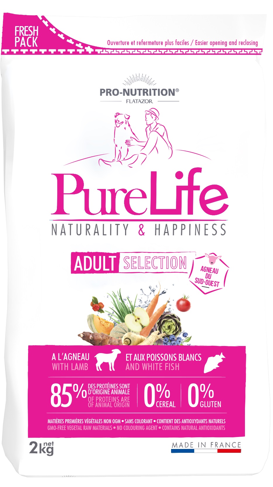 Сухой корм для собак Flatazor Pure Life Adult Selection все породы ягненок белая рыба 2кг