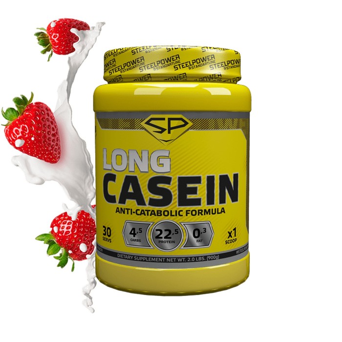фото Протеин steel power nutrition casein long, 900 г, strawberry with cream