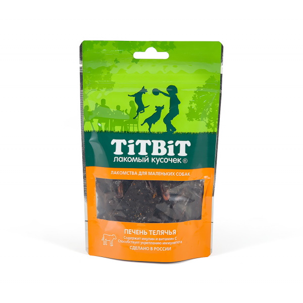 фото Лакомство для собак titbit лакомый кусочек, для мелких пород, печень телячья, 50г