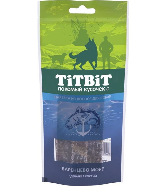 фото Лакомство для собак titbit лакомый кусочек, нарезка из лосося, 75г