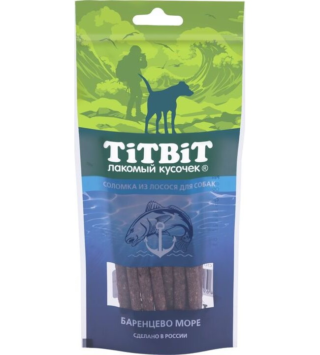 фото Лакомство для собак titbit лакомый кусочек, соломка из лосося, 75г