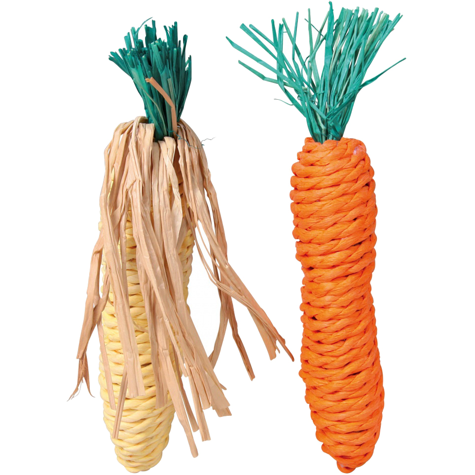Игрушка для грызунов TRIXIE Морковь и кукуруза, сизаль, набор, 2 шт, 15 см