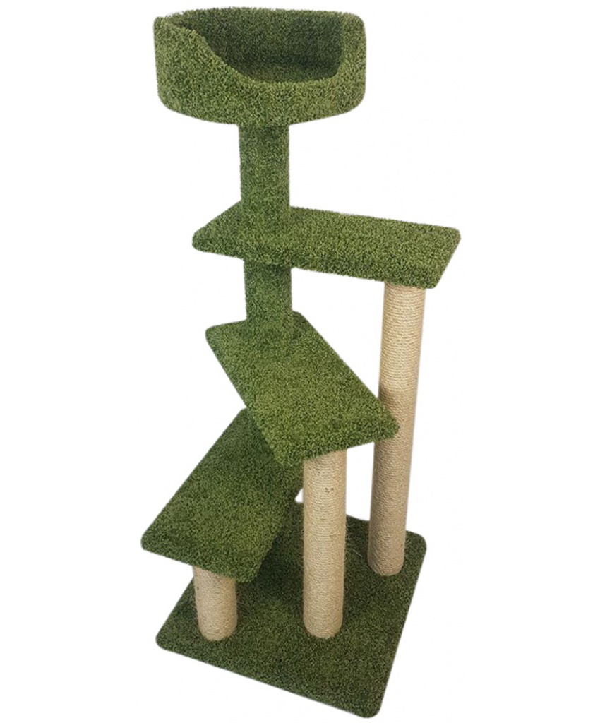 Комплекс для кошек Пушок Винтовая лестница, ковролин, зеленый, 57х57х156 см
