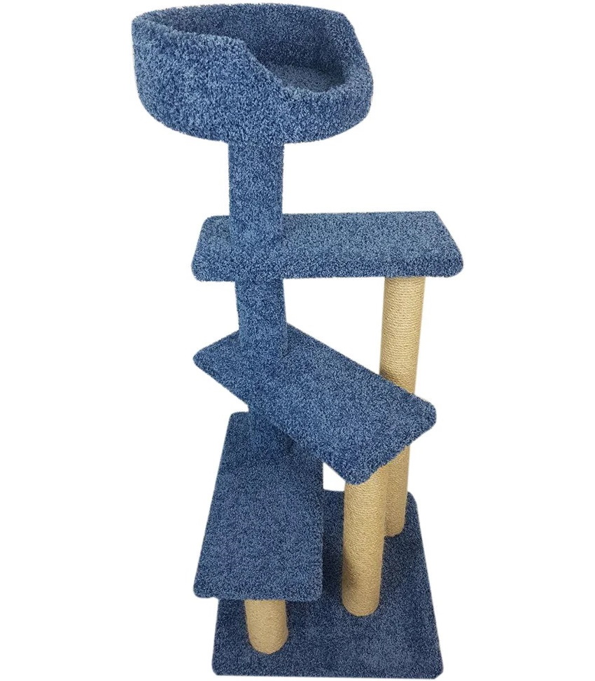 фото Комплекс для кошек пушок винтовая лестница, ковролин, синий, 57х57х156 см
