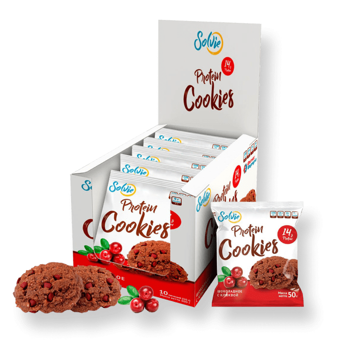 Печенье Solvie Protein Cookies 10 50 г, 10 шт., шоколадное с клюквой
