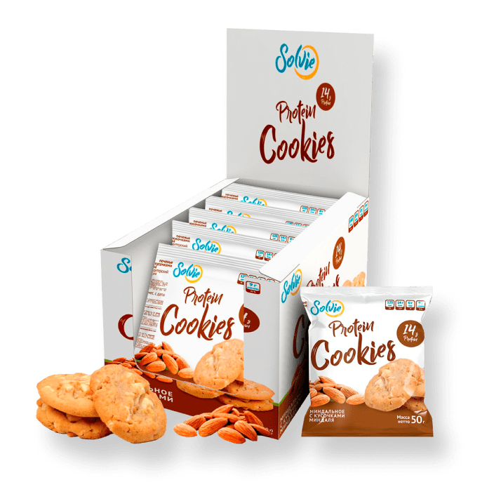 фото Печенье solvie protein cookies 10 50 г, 10 шт., миндальное с кусочками миндаля