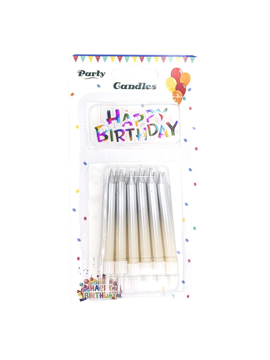 

Свечи для торта на подставке Party Candles с поздравлением, 12 шт. Градиент серебро, Градиент серебро