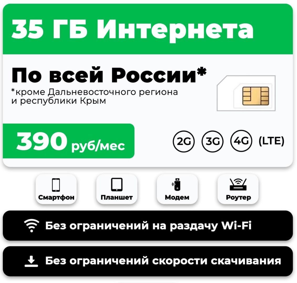 

Сим-карта WhyFly тариф 35 гб за 390 руб/мес (Вся Россия)