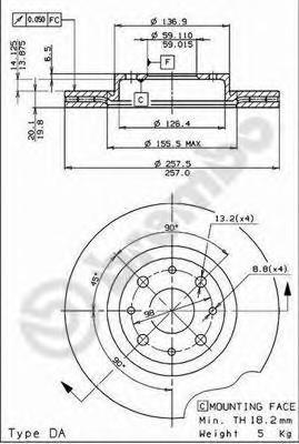 

Диск тормозной передний 257mm PVT