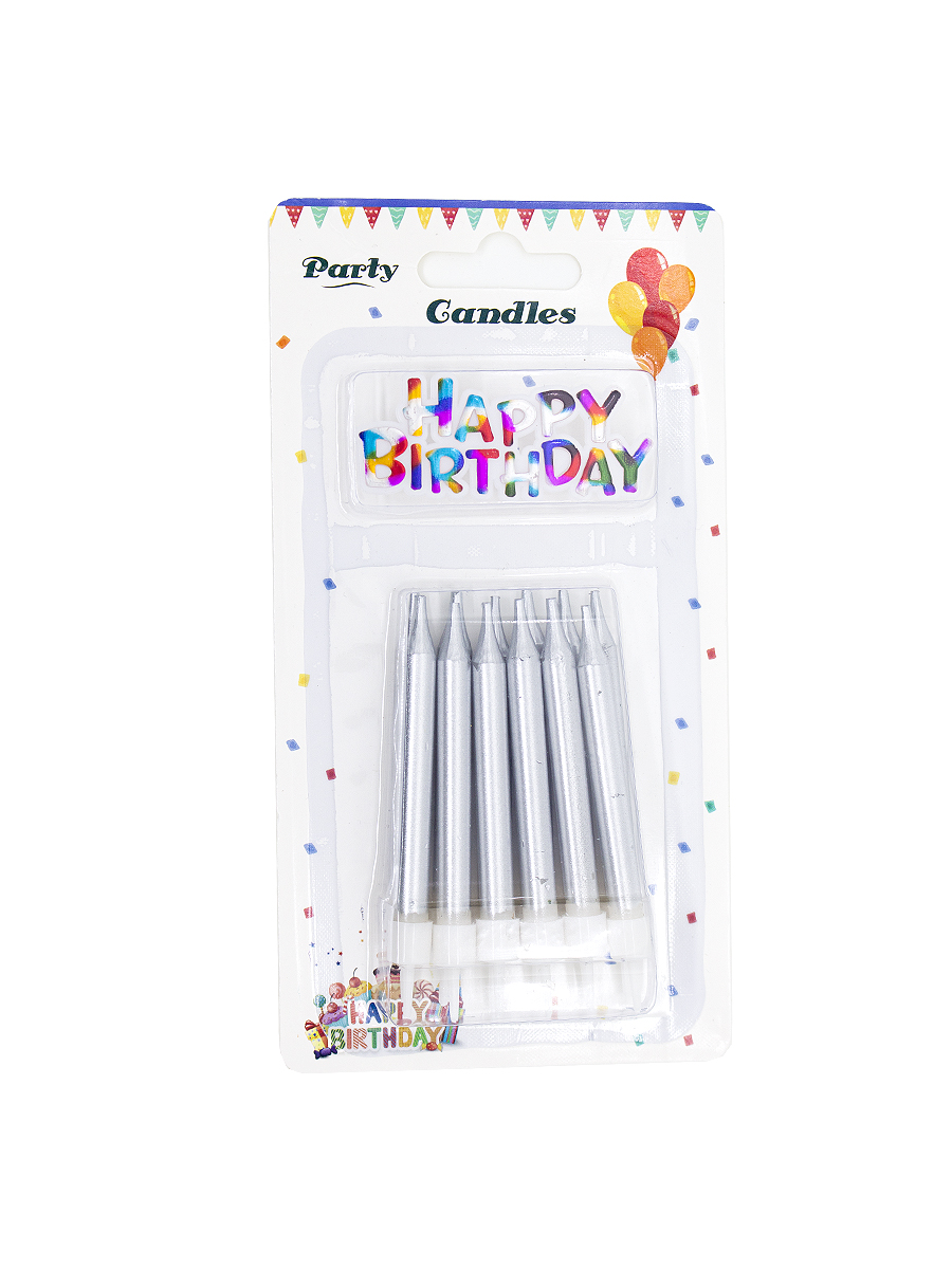 

Свечи для торта на подставке Party Candles с поздравлением, 12 шт. Серебро, Серебро