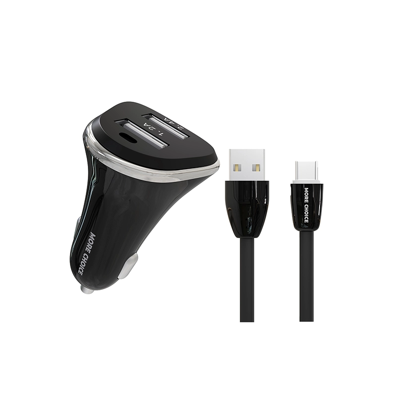 фото Автомобильное зарядное устройство more choice 2usb 2.4a для type-c ac22a black