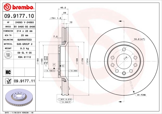 

Диск тормозной передний 314mm вентилируемый окрашенный