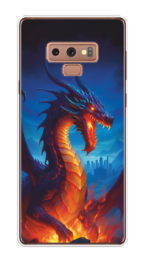 

Чехол на Samsung Galaxy Note 9 "Дракон над лавой", Оранжевый;коричневый;синий, 26350-1