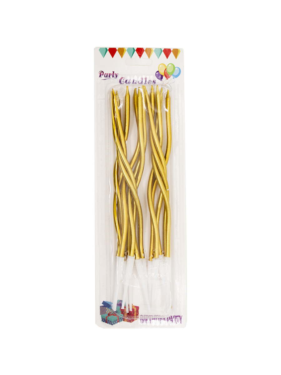 

Свечи для торта изогнутые на праздник Party Candles, 12 шт. с подставкой Золото, Золото