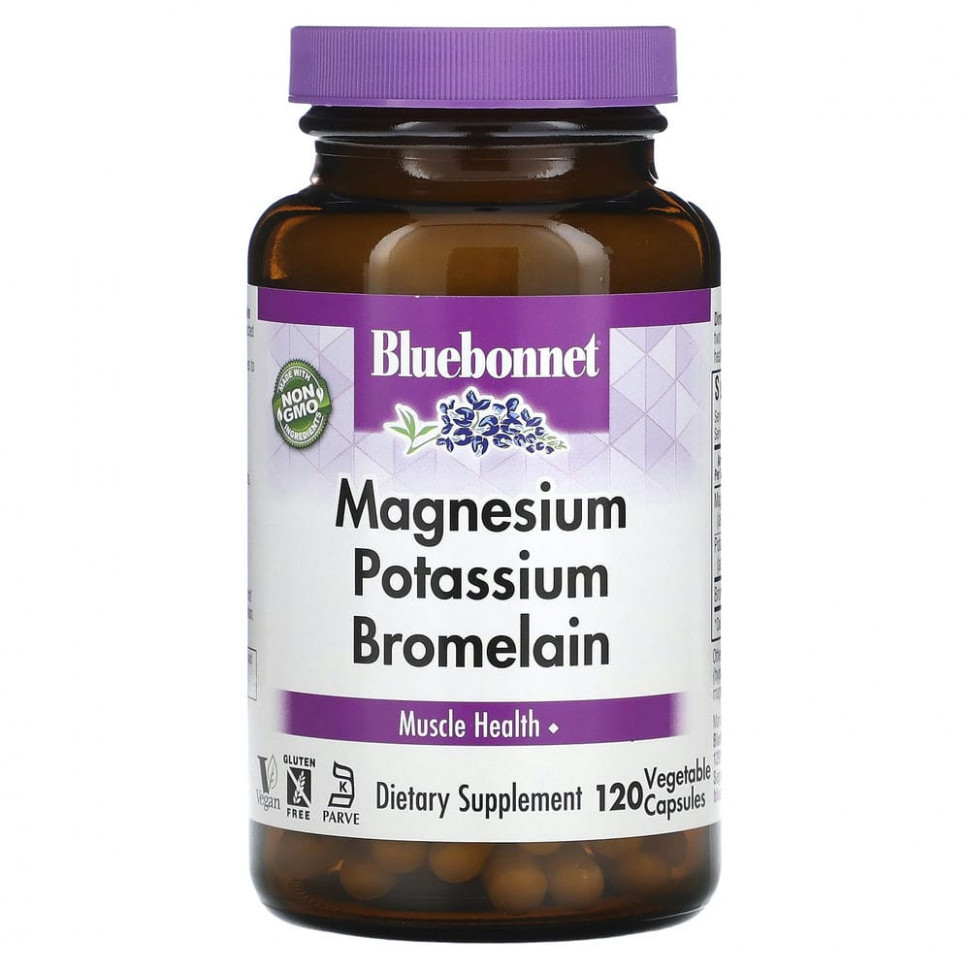

Магний и калий бромелаин, Bluebonnet Nutrition, 120 растительных капсул