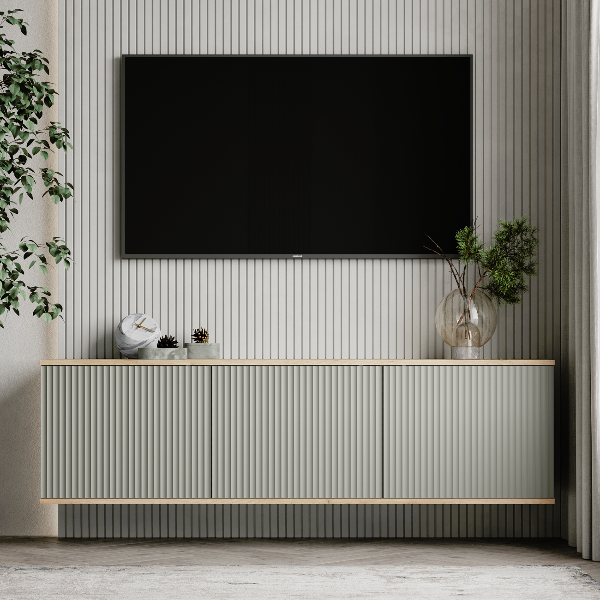 Подвесная тумба-консоль под телевизор Акцент Бирмингем 163 см Кварц