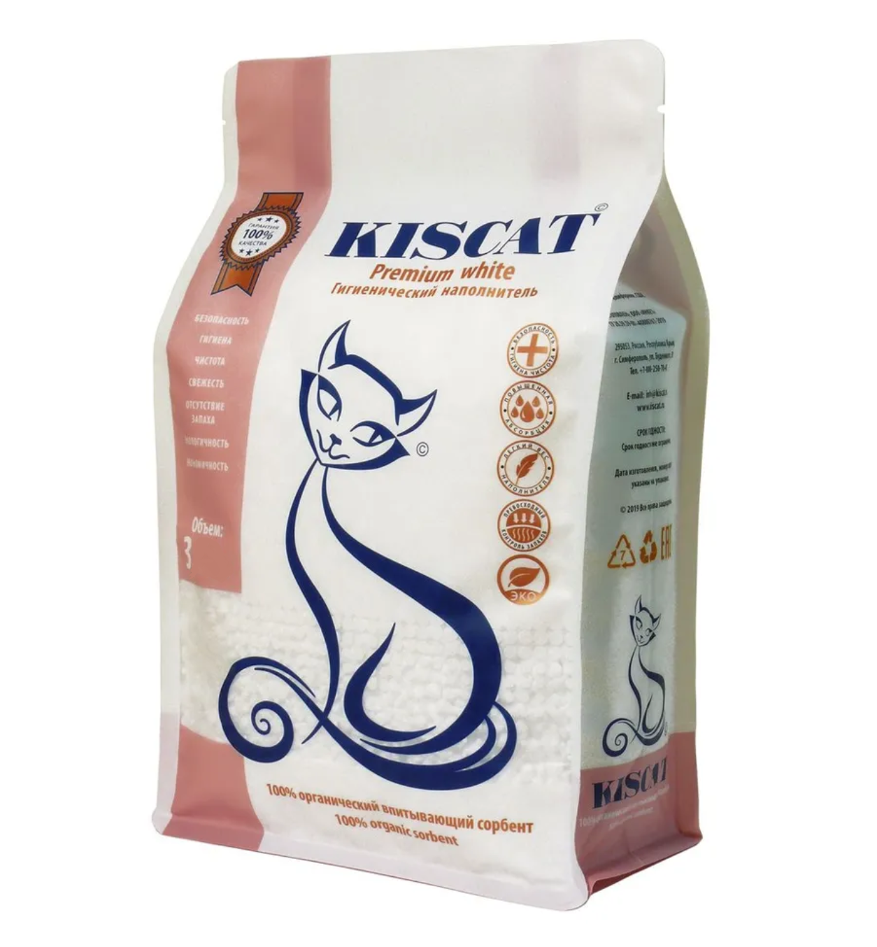 Наполнитель KISCAT Premium White Classic полигелевый 3 л