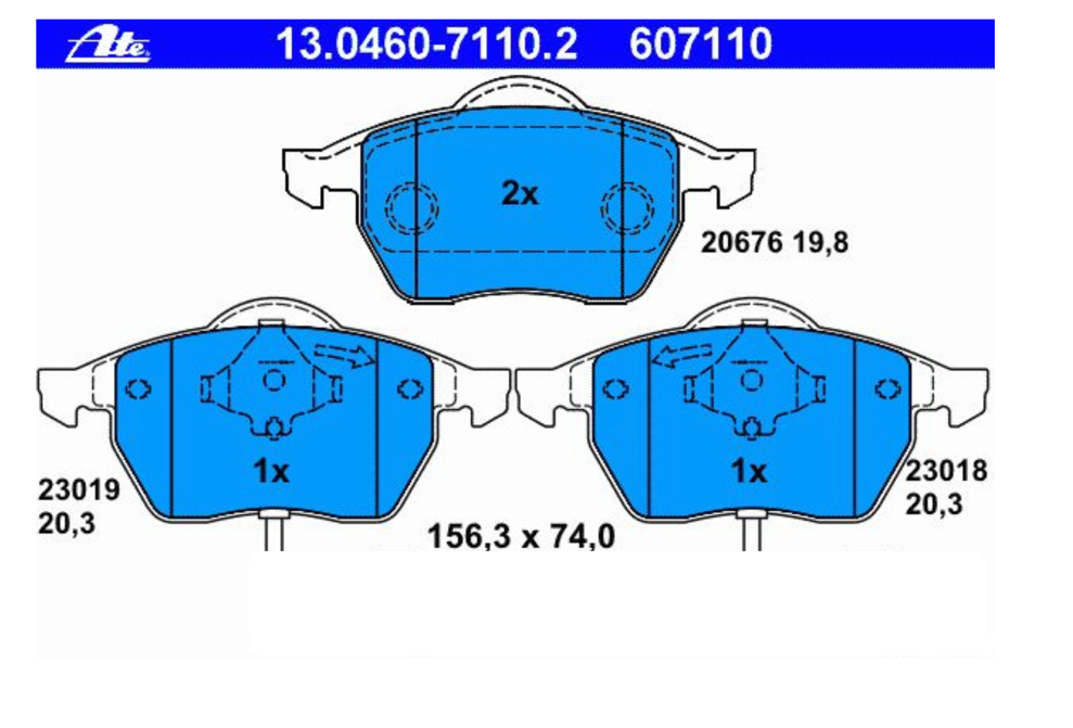 

Колодки дисковые передн, AUDI: A4 1.8/1.8 T/1.8 T quattro/1.9 TDI/1.9 TDI quattro/2.4, ATE 13.0460-7110.2