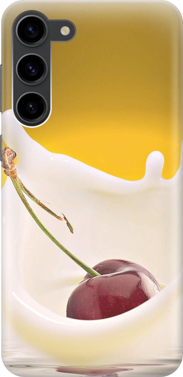 

Силиконовый чехол на Samsung Galaxy S23+ с принтом "Ягода в молоке", Белый;желтый, 158372