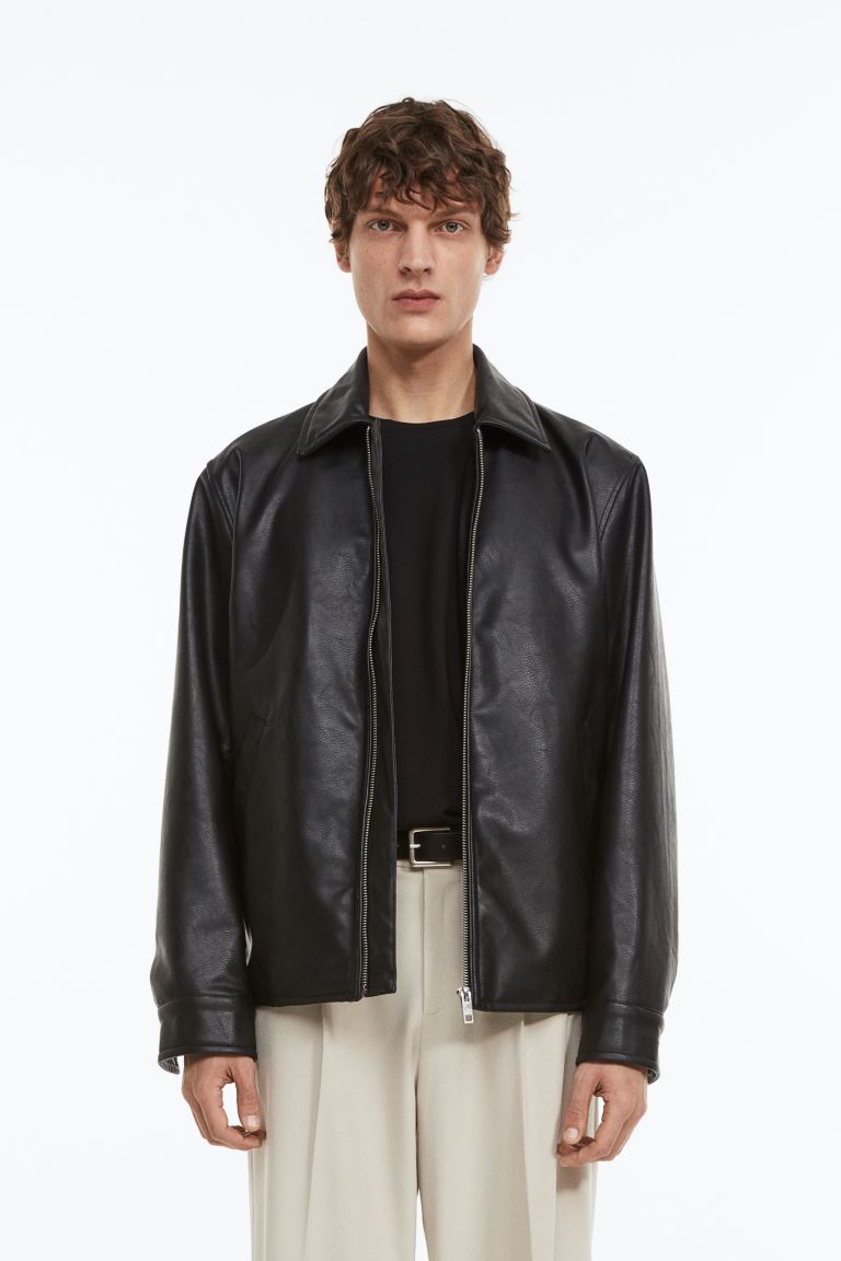 Кожаная куртка мужская 1040615001 черная XS (доставка из-за рубежа) H&M. Цвет: черный